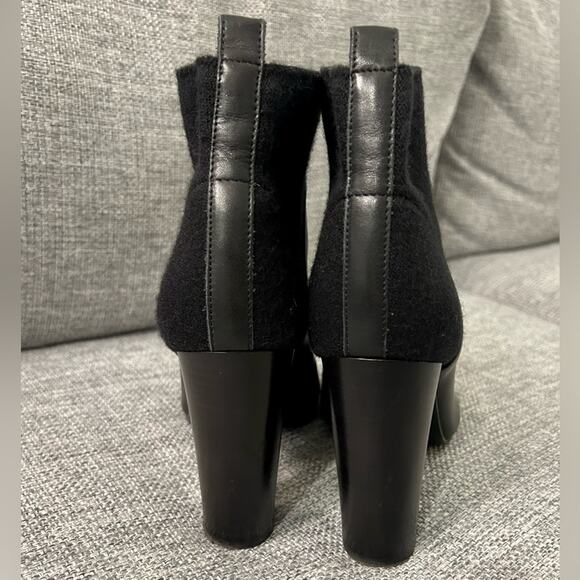 EUC Vince Aren Open Toe Black Leather & Wool Heeled Boots | Block Heel Booties 8 - Picture 4 of 7